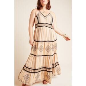 ANTHROPOLOGIE Women's Robin Embroidered Maxi Size 16W In Light Pink